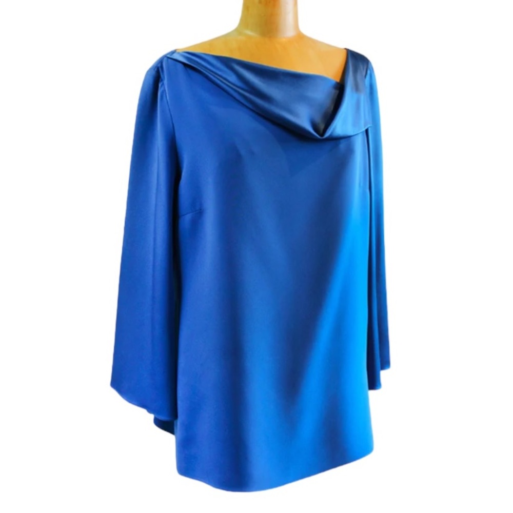 EMMELLE Blue Silk Draped Front Dress